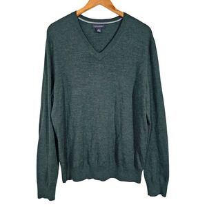 Banana Republic Extra Fine Merino Wool V-Neck Sweater Mens L Pullover Knit Green